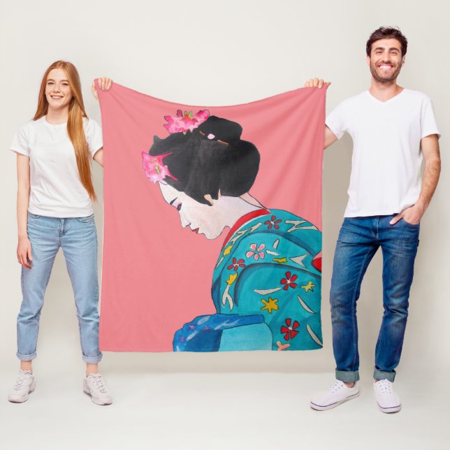 Watercolor Geisha with kimono art theme Japan Fleece Blanket (In Situ)