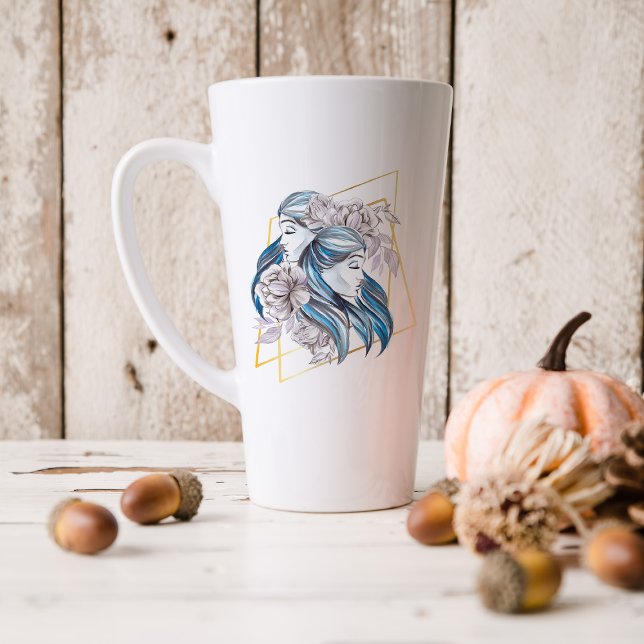 Watercolor Gemini Astrology Zodiac Sign | Monogram Latte Mug (Creator Uploaded)