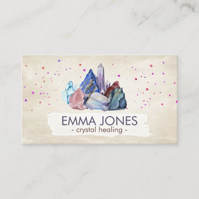 Watercolor gemstones - crystals business card (Front)