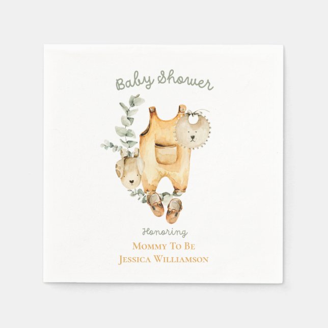 Watercolor Gender Neutral Boho Baby Shower Napkin (Front)
