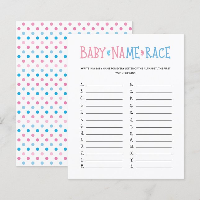 Watercolor Gender Reveal Baby Name Race Game (Front/Back)