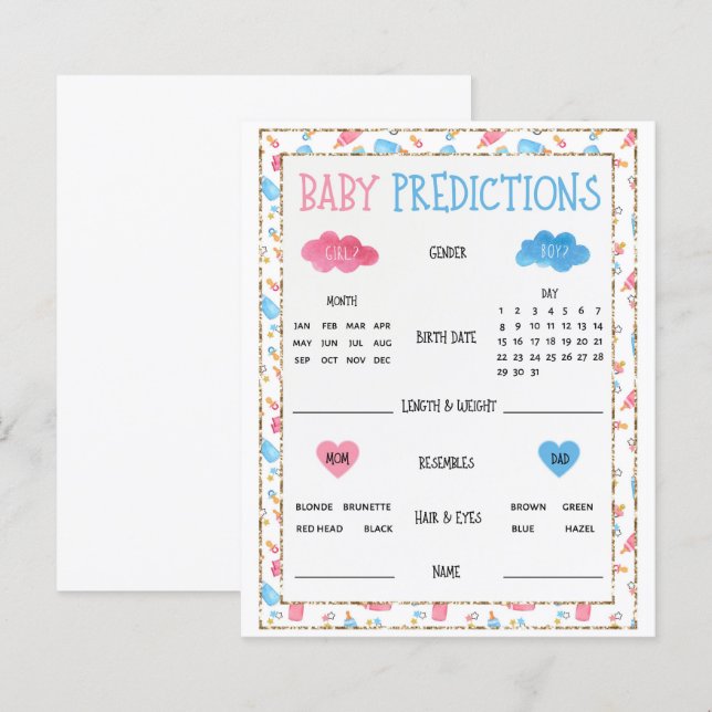 Watercolor Gender Reveal Baby Predictions Game (Front/Back)