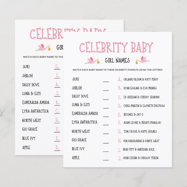 Watercolor Gender Reveal Celebrity Baby Girl Names (Front/Back)