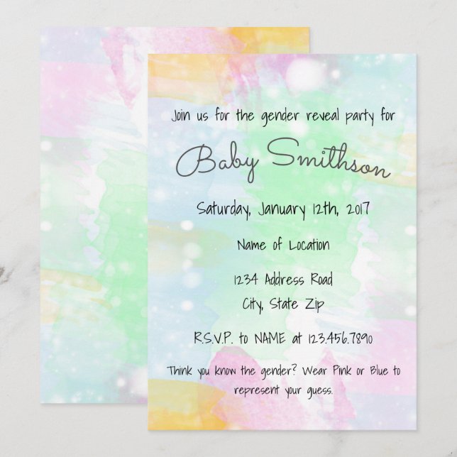 Watercolor Gender Reveal Invitation (Front/Back)