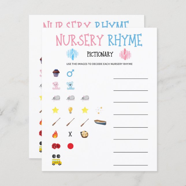 Watercolor Gender Reveal Nursery Rhyme Game (Front/Back)