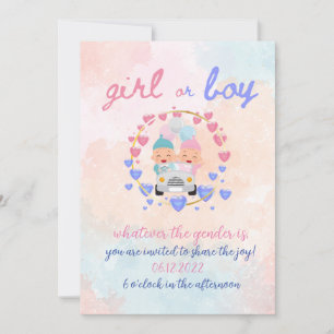 Watercolor Gender Reveal Party Boy or Girl  Invitation