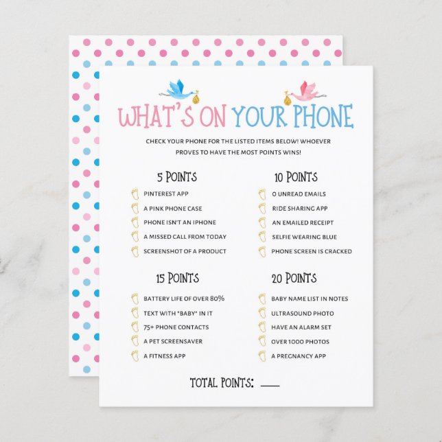 Watercolor Gender Reveal What’s On Your Phone Game (Front/Back)