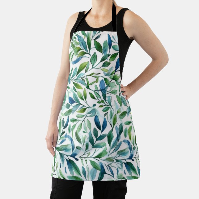 Watercolor Gentle Leaf Botanical Pattern Apron (Insitu)