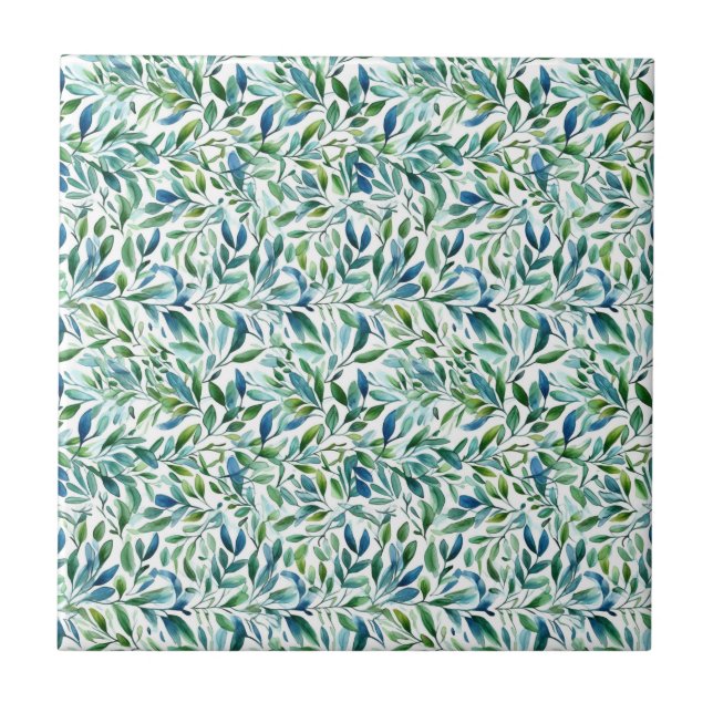 Watercolor Gentle Leaf Botanical Pattern Tile (Front)