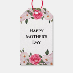 Watercolor Gentle Pink White Roses Mothers Day Gift Tags