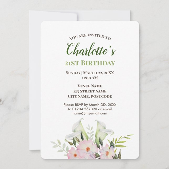Watercolor Gentle White Calla Birthday Invitation (Front)