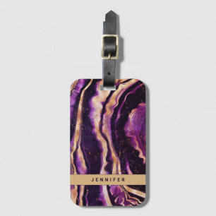 Watercolor Geode Abstract Purple Gold Agate Luggage Tag