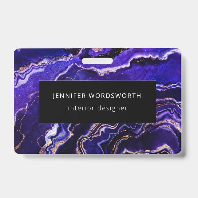 Watercolor Geode Deep Blue Purple Agate ID Badge (Front)