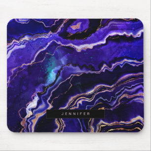 Watercolor Geode Deep Blue Purple Rose Gold Agate Mouse Mat