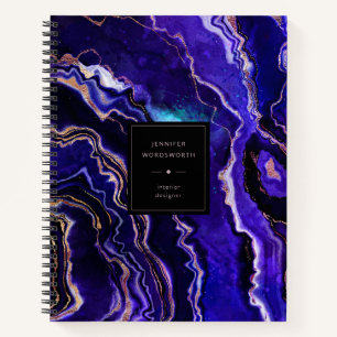 Watercolor Geode Deep Blue Purple Rose Gold Agate Notebook