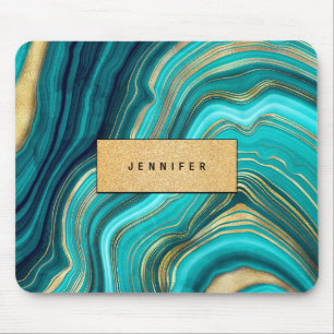 Watercolor Geode Green Agate Malachite Mouse Mat