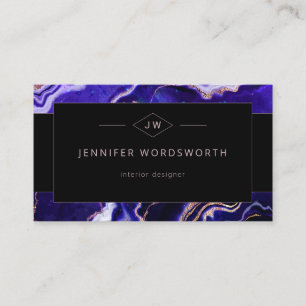 Watercolor Geode Modern Geometric Purple Black Business Card