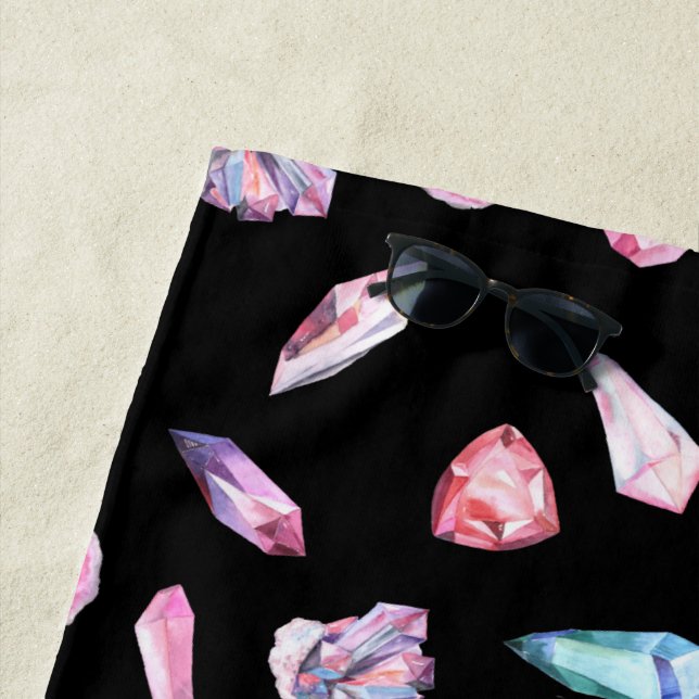 Watercolor Geodes and Crystals Pattern Beach Towel (In Situ)