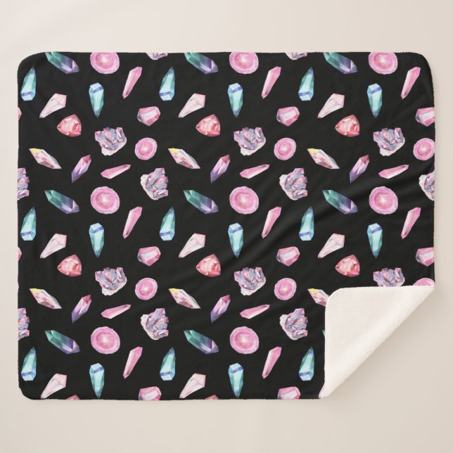 Watercolor Geodes and Crystals Pattern Sherpa Blanket (Front (Horizontal))