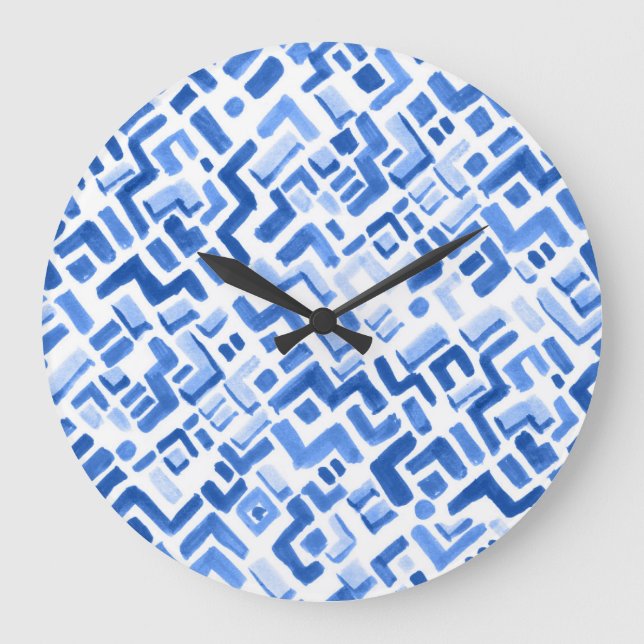 Watercolor Geometric Abstract Seamless Pattern Large Clock (Front)