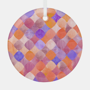 Watercolor geometric, Arab fish scales. Glass Tree Decoration