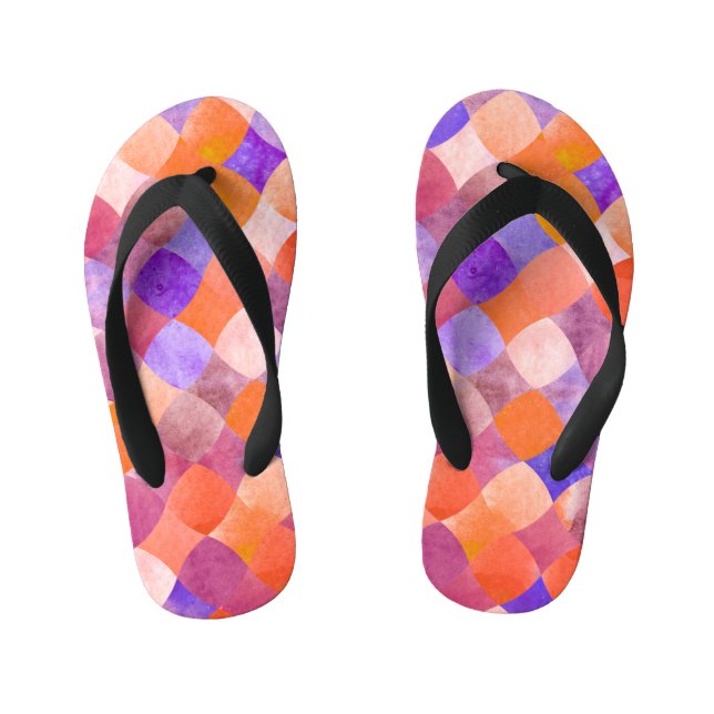 Watercolor geometric, Arab fish scales. Kid's Flip Flops (Footbed)