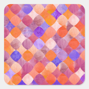 Watercolor geometric, Arab fish scales. Square Sticker