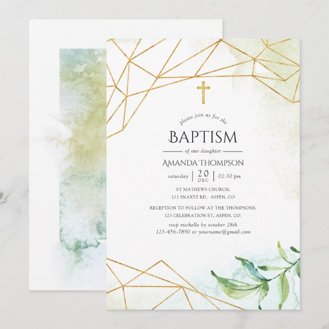 Watercolor Geometric Baptism Invitation (Front/Back)