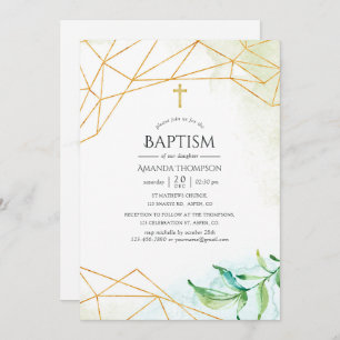 Watercolor Geometric Baptism Invitation
