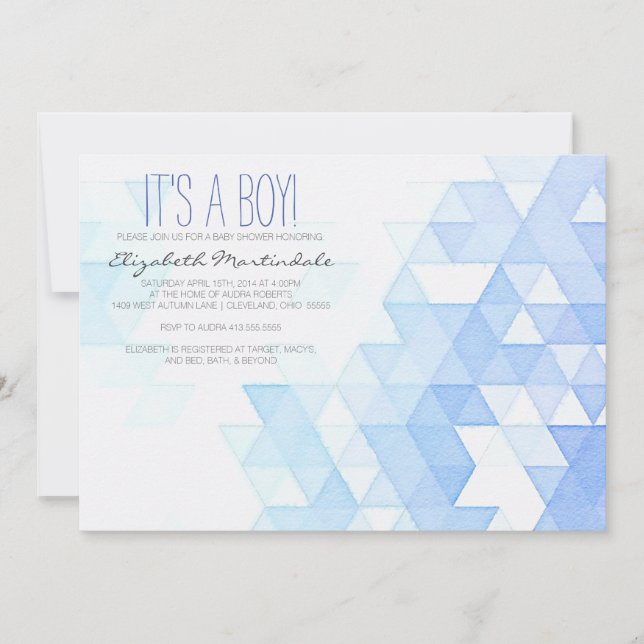 Watercolor Geometric Blue Baby Shower Invitation (Front)