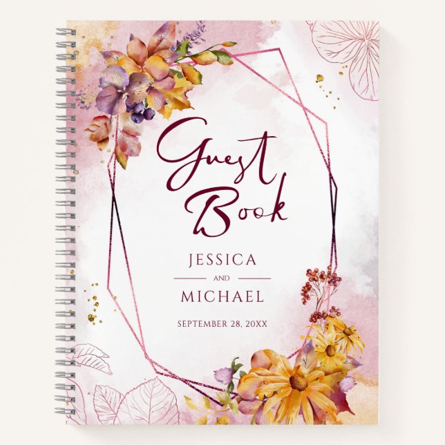 Watercolor Geometric Bouquet Wedding Guest Book (Front)