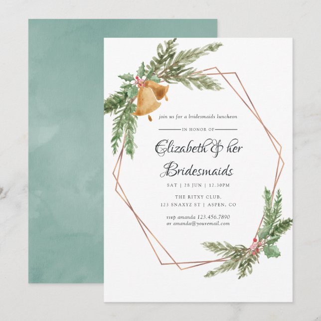 Watercolor Geometric Christmas Bridesmaid Luncheon Invitation (Front/Back)