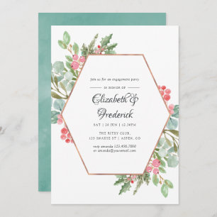 Watercolor Geometric Christmas Engagement Party Invitation
