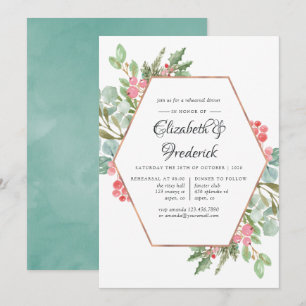 Watercolor Geometric Christmas Rehearsal Dinner Invitation