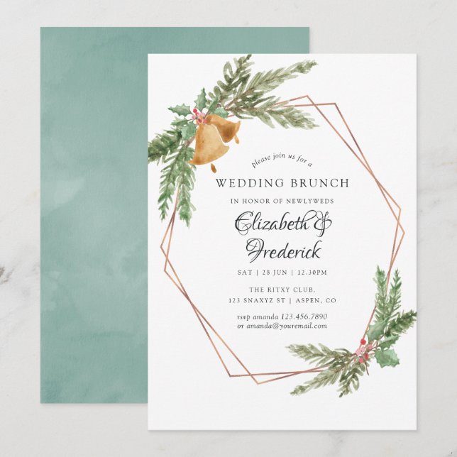 Watercolor Geometric Christmas Wedding Brunch Invitation (Front/Back)