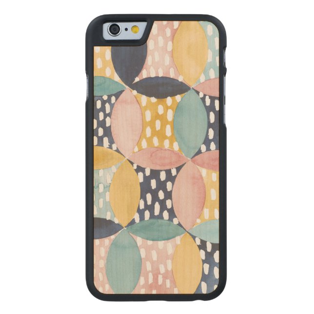 Watercolor Geometric Circles Carved Wood iPhone Case (Back)