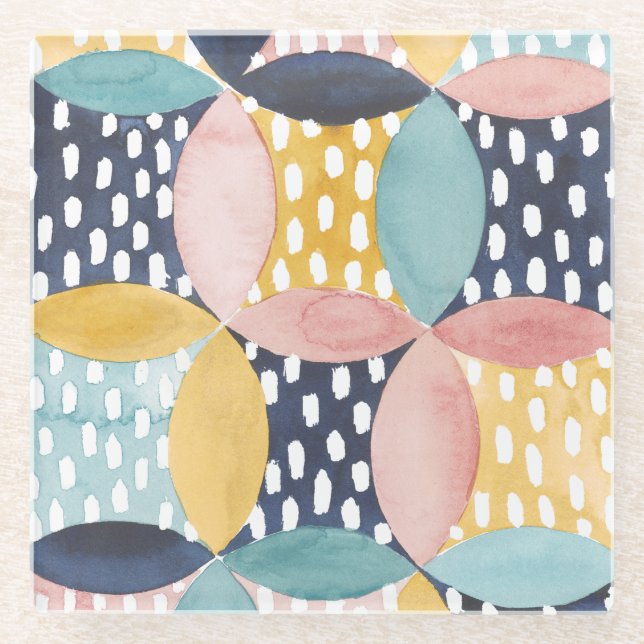 Watercolor Geometric Circles Glass Coaster (Front)