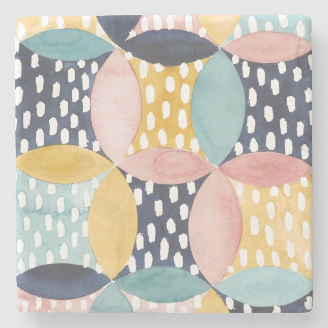 Watercolor Geometric Circles Stone Coaster (Front)