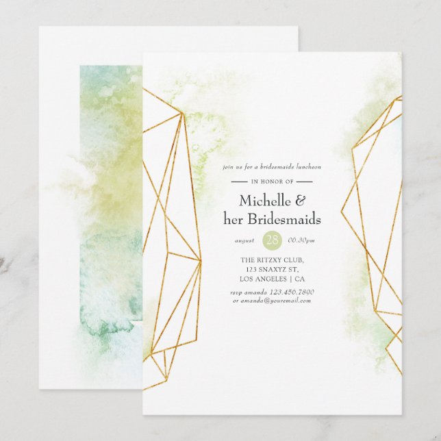 Watercolor Geometric Crystal Bridesmaids Luncheon Invitation (Front/Back)