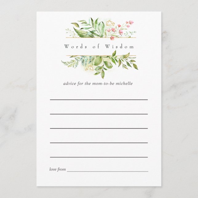 Watercolor Geometric Crystal Greenery Bridal Advice Card (Front)