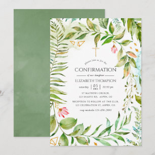 Watercolor Geometric Crystal Greenery Confirmation Invitation