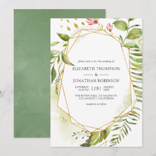 Watercolor Geometric Crystal Greenery Wedding Invitation