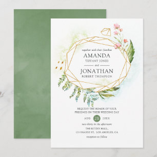 Watercolor Geometric Crystal Greenery Wedding Invitation