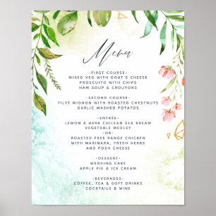 Watercolor Geometric Crystal Greenery Wedding Menu Poster