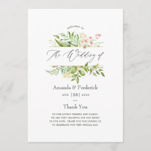 Watercolor Geometric Crystal Greenery Wedding Programme