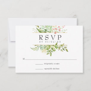 Watercolor Geometric Crystal Greenery Wedding RSVP Card