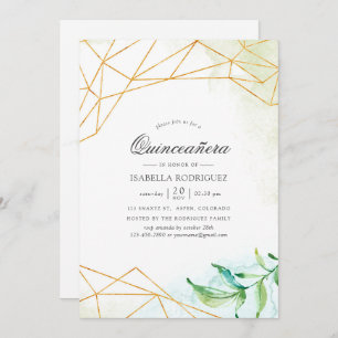 Watercolor Geometric Crystal Quinceañera Invitation