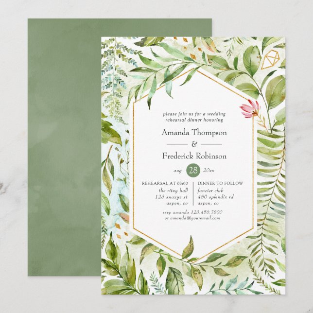 Watercolor Geometric Crystal Rehearsal Dinner Invitation (Front/Back)