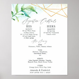 Watercolor Geometric Crystal Signature Cocktails Poster