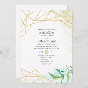 Watercolor Geometric Crystal Wedding Invitation